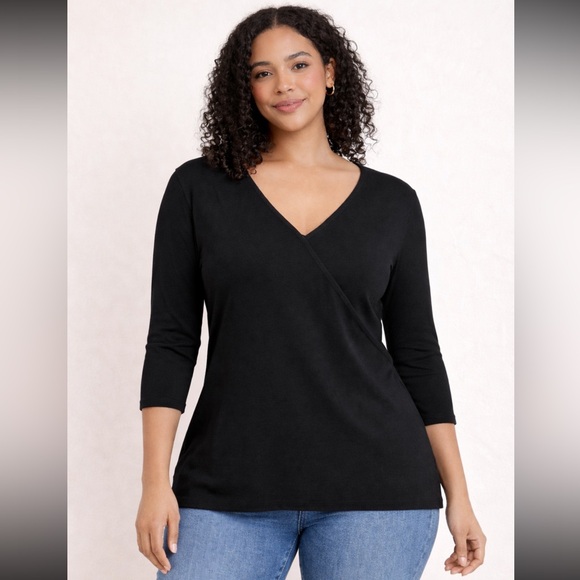 Cable & Gauge Tops - Cable & Gauge Black Wrap Blouse V-Neck 3/4 Sleeve Top - Size XL